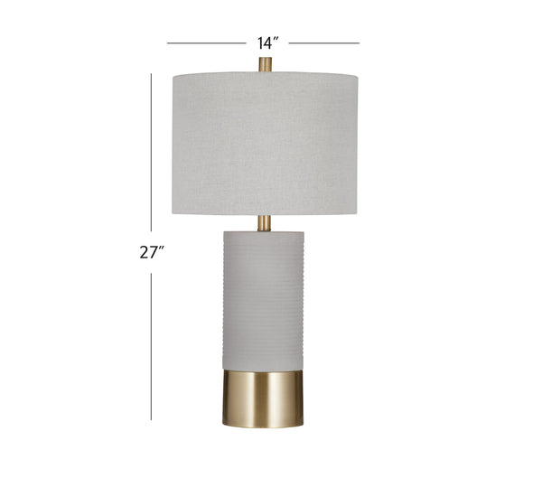 Basset Mirror Tano Table Lamp - Stylish Cement Design With Drum Shade And Antique Brass Accents For Modern Decor Gray Cement ,Metal,Hard Back Linen Shade L4399t