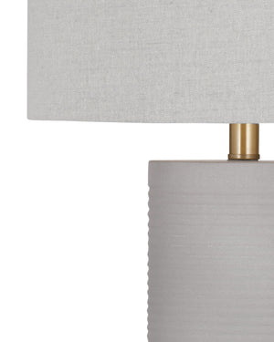 Basset Mirror Tano Table Lamp - Stylish Cement Design With Drum Shade And Antique Brass Accents For Modern Decor Gray Cement ,Metal,Hard Back Linen Shade L4399t