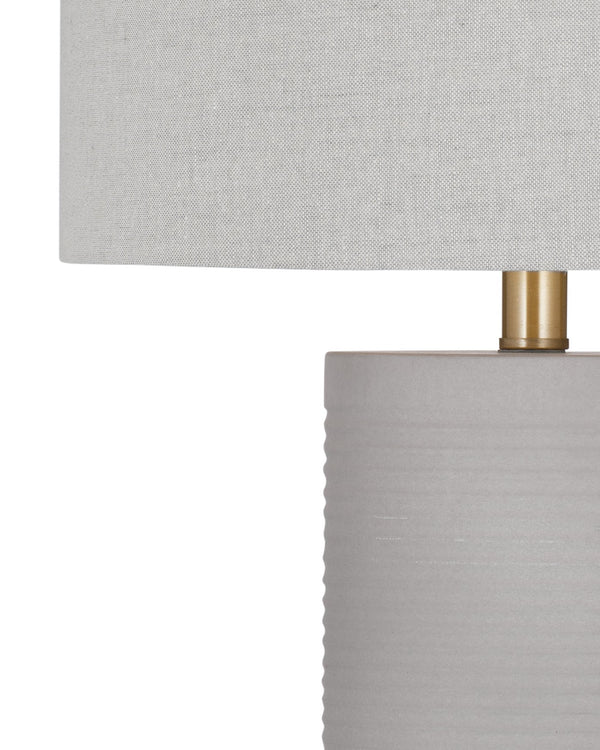 Basset Mirror Tano Table Lamp - Stylish Cement Design With Drum Shade And Antique Brass Accents For Modern Decor Gray Cement ,Metal,Hard Back Linen Shade L4399t
