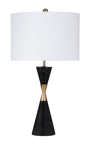 Basset Mirror Tana Table Lamp - Modern Black Marble & Brass Design With White Linen Shade For Elegant Spaces Black Marble,Metal,Hard Back Linen Shade L4401t
