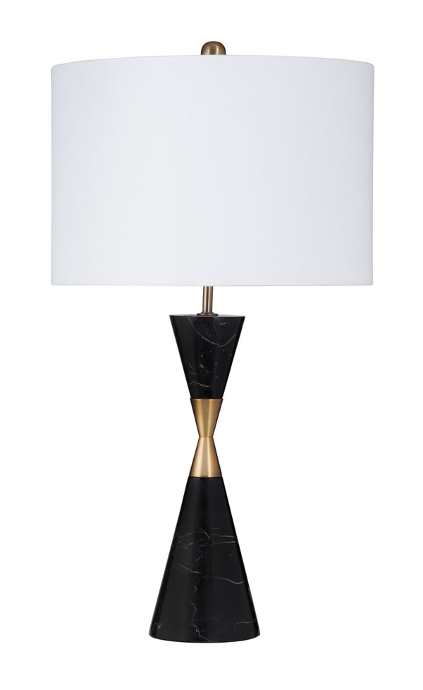Basset Mirror Tana Table Lamp - Modern Black Marble & Brass Design With White Linen Shade For Elegant Spaces Black Marble,Metal,Hard Back Linen Shade L4401t