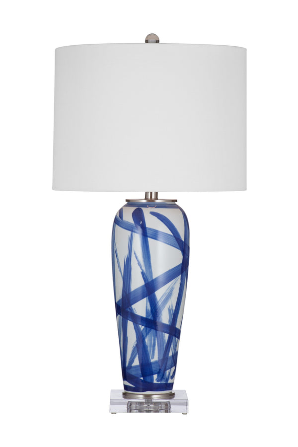 Basset Mirror Rianna Table Lamp – Elegant Ceramic Design With White Drum Shade For Stylish Home Lighting Solutions Blue Ceramic,Hard Back Linen Shade L4412t
