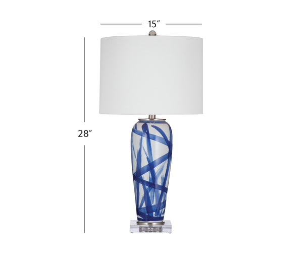 Basset Mirror Rianna Table Lamp – Elegant Ceramic Design With White Drum Shade For Stylish Home Lighting Solutions Blue Ceramic,Hard Back Linen Shade L4412t