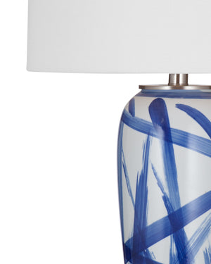 Basset Mirror Rianna Table Lamp – Elegant Ceramic Design With White Drum Shade For Stylish Home Lighting Solutions Blue Ceramic,Hard Back Linen Shade L4412t
