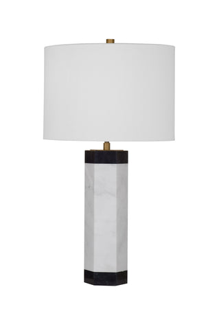 Basset Mirror Charlie Table Lamp - Modern Black & White Marble Design With Adjustable 3-way Lighting & 60" Cord White Marble ,Hard Back Linen Shade L4419t