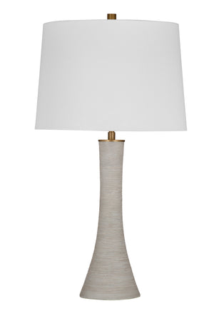 Basset Mirror Ranier Table Lamp - Contemporary Elegance With Gray Resin Body, Brass Accents & Stylish White Shade Gray Resin,Hard Back Linen Shade L4474t