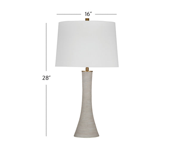 Basset Mirror Ranier Table Lamp - Contemporary Elegance With Gray Resin Body, Brass Accents & Stylish White Shade Gray Resin,Hard Back Linen Shade L4474t