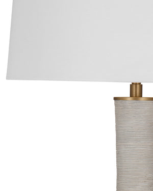 Basset Mirror Ranier Table Lamp - Contemporary Elegance With Gray Resin Body, Brass Accents & Stylish White Shade Gray Resin,Hard Back Linen Shade L4474t