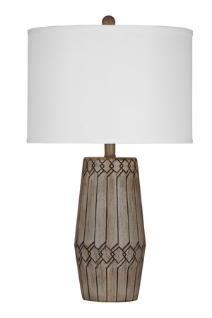 Basset Mirror Harper Table Lamp – Elegant Poly Design With White Drum Shade For Modern Home Décor And Lighting Brown Resin,Hard Back Linen Shade L4475t
