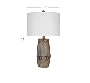 Basset Mirror Harper Table Lamp – Elegant Poly Design With White Drum Shade For Modern Home Décor And Lighting Brown Resin,Hard Back Linen Shade L4475t