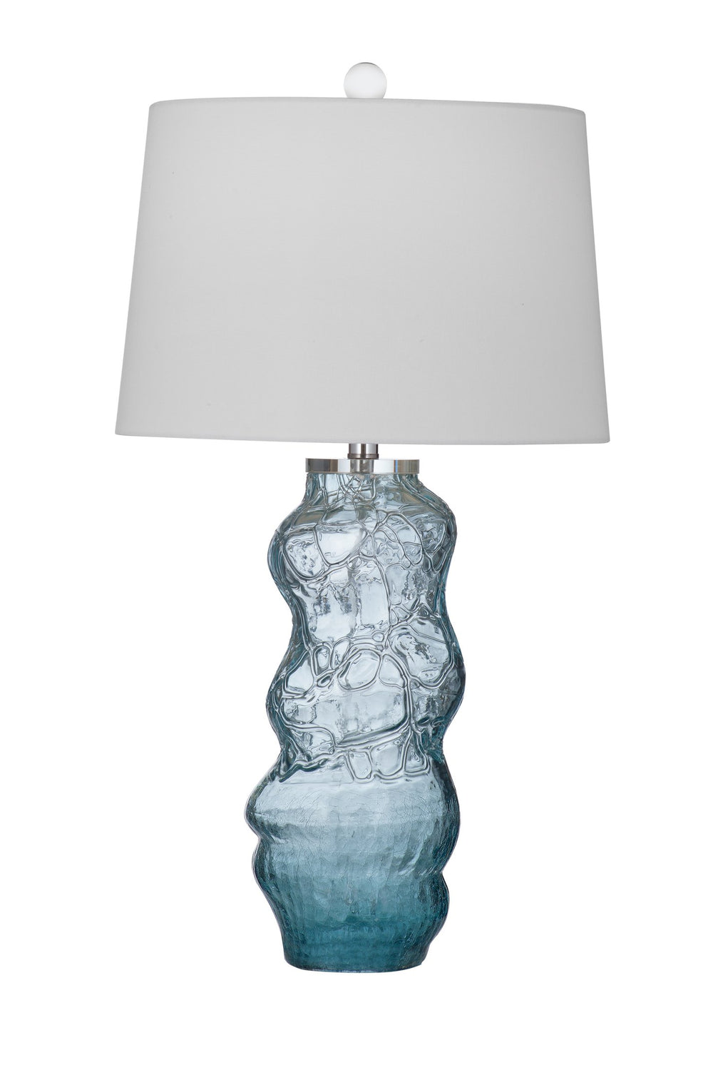 Basset Mirror Atchison Table Lamp - Elegant Art Glass Design With White Linen Tapered Shade For Stylish Lighting Blue Art Glass,Hard Back Linen Shade L4476t