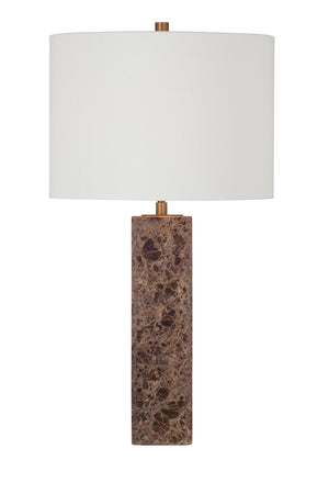 Basset Mirror Berrien Table Lamp: Elegant Brown Marble Base, Versatile Design, Adjustable 3-way Lighting Functionality Brown Marble,Hard Back Linen Shade L4479t
