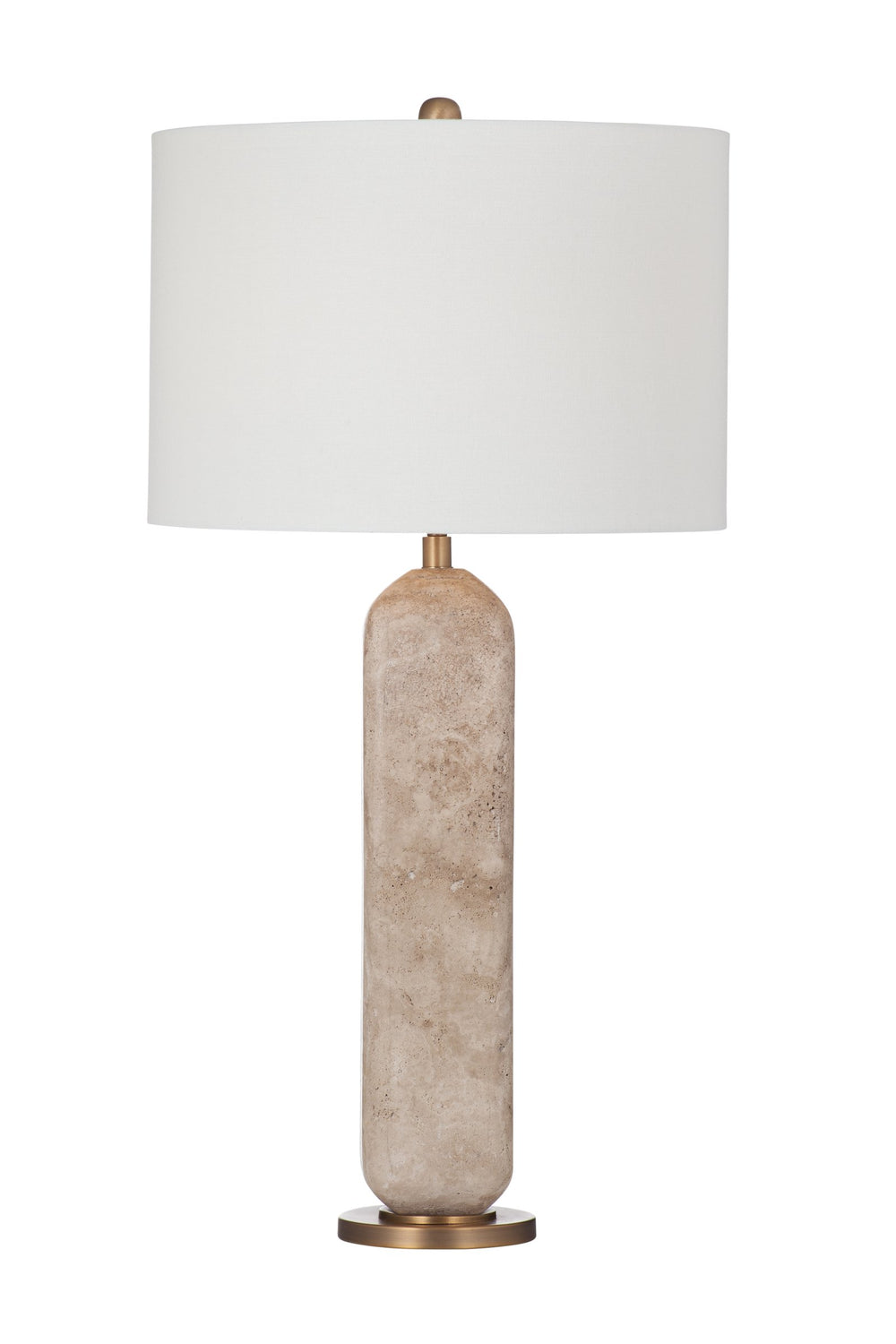 Basset Mirror Humboldt Table Lamp - Elegant Travertine Design With White Linen Shade & Brass Accents For Modern Spaces White Travertine,Metal,Hard Back Linen Shade L4481t