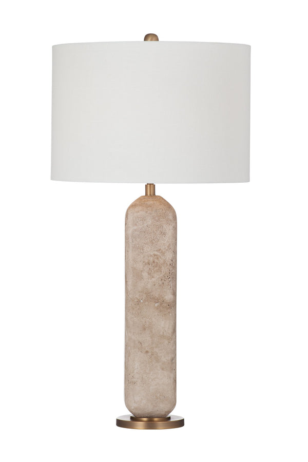 Basset Mirror Humboldt Table Lamp - Elegant Travertine Design With White Linen Shade & Brass Accents For Modern Spaces White Travertine,Metal,Hard Back Linen Shade L4481t
