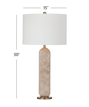Basset Mirror Humboldt Table Lamp - Elegant Travertine Design With White Linen Shade & Brass Accents For Modern Spaces White Travertine,Metal,Hard Back Linen Shade L4481t