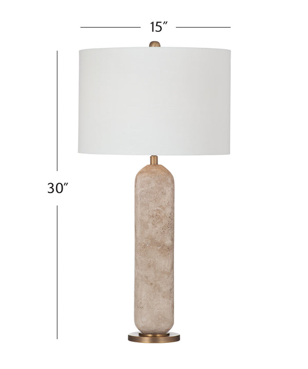 Basset Mirror Humboldt Table Lamp - Elegant Travertine Design With White Linen Shade & Brass Accents For Modern Spaces White Travertine,Metal,Hard Back Linen Shade L4481t