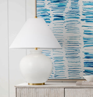 Basset Mirror Graham Table Lamp - Timeless Ceramic Design With White Linen Shade For Modern Sophistication & Elegance White Ceramic,Metal,Hard Back Linen Shade L4482t
