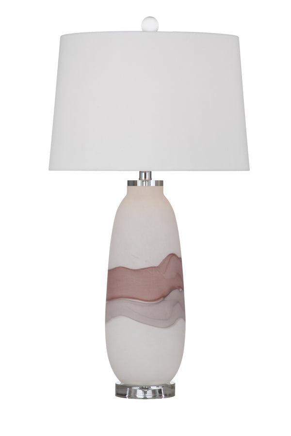 Basset Mirror Benin Table Lamp - Elegant Art Glass Design With White Linen Shade In Matte White, Mauve & Gray White Art Glass,Metal,Hard Back Linen Shade L4486t