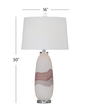 Basset Mirror Benin Table Lamp - Elegant Art Glass Design With White Linen Shade In Matte White, Mauve & Gray White Art Glass,Metal,Hard Back Linen Shade L4486t