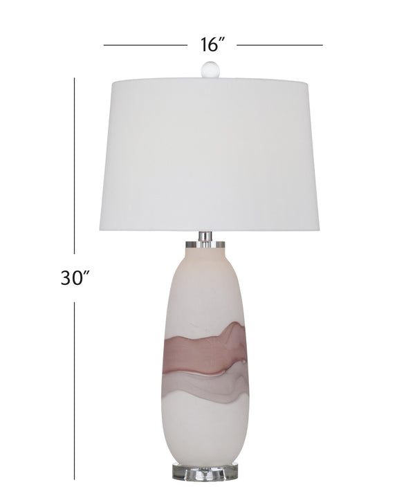 Basset Mirror Benin Table Lamp - Elegant Art Glass Design With White Linen Shade In Matte White, Mauve & Gray White Art Glass,Metal,Hard Back Linen Shade L4486t