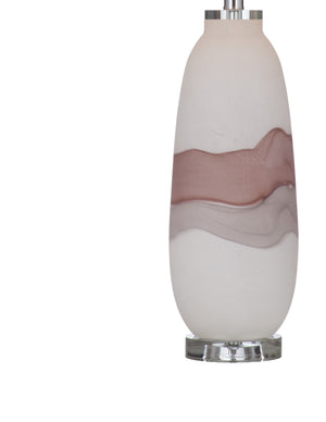Basset Mirror Benin Table Lamp - Elegant Art Glass Design With White Linen Shade In Matte White, Mauve & Gray White Art Glass,Metal,Hard Back Linen Shade L4486t