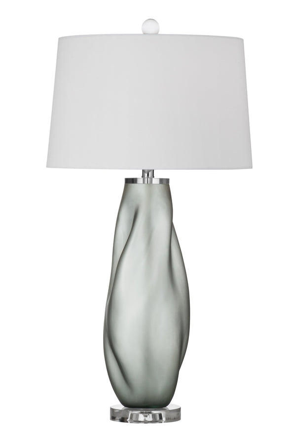 Basset Mirror Gabon Table Lamp – Handcrafted Art Glass With Unique Smoke Finish And Elegant White Linen Shade Gray Art Glass,Metal,Hard Back Linen Shade L4489t