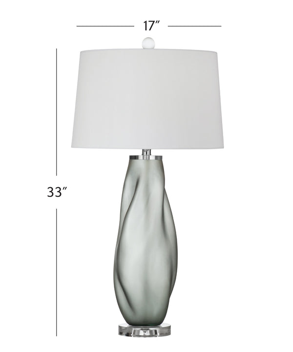 Basset Mirror Gabon Table Lamp – Handcrafted Art Glass With Unique Smoke Finish And Elegant White Linen Shade Gray Art Glass,Metal,Hard Back Linen Shade L4489t