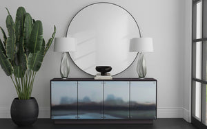 Basset Mirror Gabon Table Lamp – Handcrafted Art Glass With Unique Smoke Finish And Elegant White Linen Shade Gray Art Glass,Metal,Hard Back Linen Shade L4489t