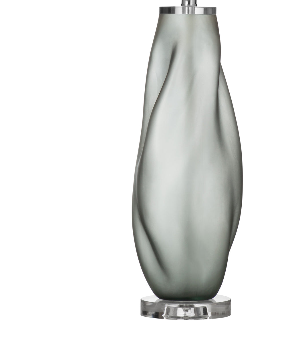 Basset Mirror Gabon Table Lamp – Handcrafted Art Glass With Unique Smoke Finish And Elegant White Linen Shade Gray Art Glass,Metal,Hard Back Linen Shade L4489t