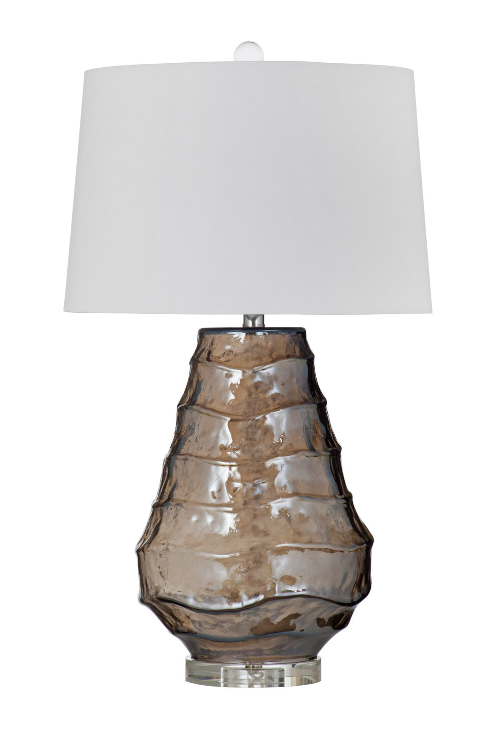 Basset Mirror Monaco Table Lamp - Contemporary Elegance With Grey And Brown Finish, Art Glass & Crystal Base Gray Art Glass,Metal,Hard Back Linen Shade L4490t