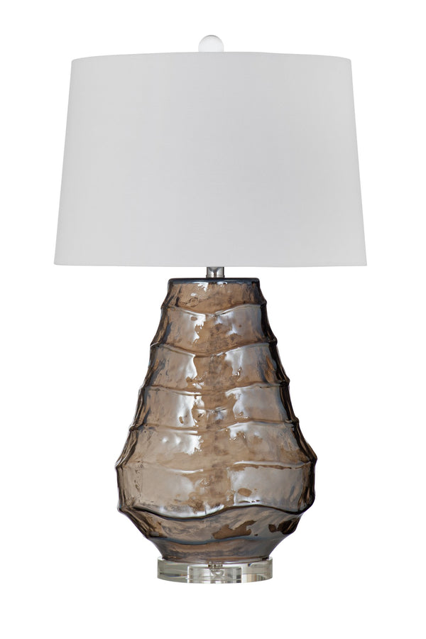 Basset Mirror Monaco Table Lamp - Contemporary Elegance With Grey And Brown Finish, Art Glass & Crystal Base Gray Art Glass,Metal,Hard Back Linen Shade L4490t