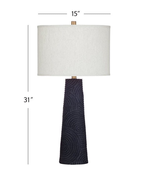 Basset Mirror Merrick Table Lamp - Handcrafted Resin Design With Black Drum Shade For Unique Home Decor Style Black Resin,Hard Back Linen Shade L4492t