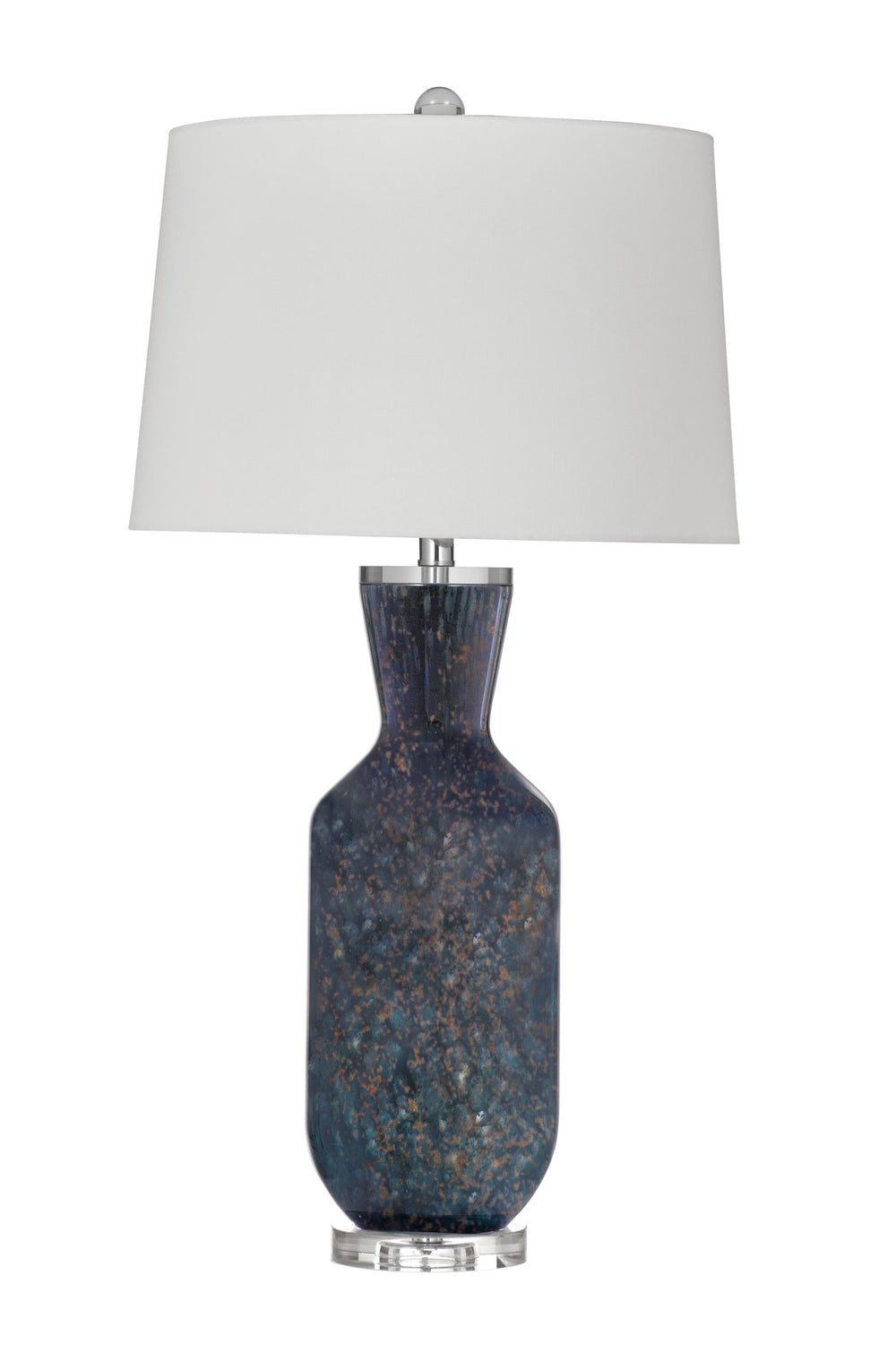 Basset Mirror Loundes Table Lamp: Contemporary Glam With Dark Blue Art Glass, Crystal Base & Elegant Linen Shade Blue Art Glass,Hard Back Linen Shade L4499t
