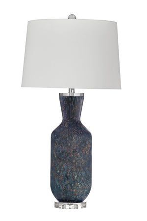 Basset Mirror Loundes Table Lamp: Contemporary Glam With Dark Blue Art Glass, Crystal Base & Elegant Linen Shade Blue Art Glass,Hard Back Linen Shade L4499t