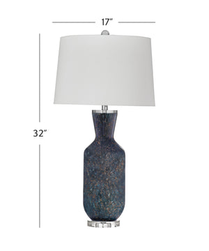 Basset Mirror Loundes Table Lamp: Contemporary Glam With Dark Blue Art Glass, Crystal Base & Elegant Linen Shade Blue Art Glass,Hard Back Linen Shade L4499t