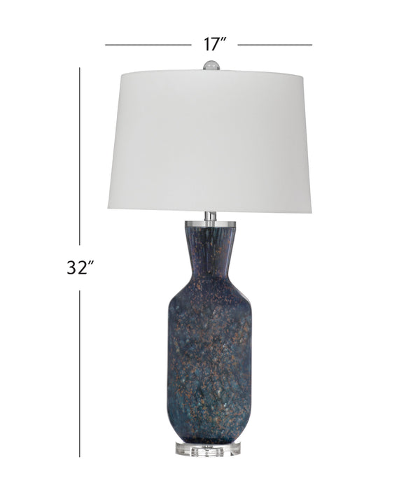 Basset Mirror Loundes Table Lamp: Contemporary Glam With Dark Blue Art Glass, Crystal Base & Elegant Linen Shade Blue Art Glass,Hard Back Linen Shade L4499t