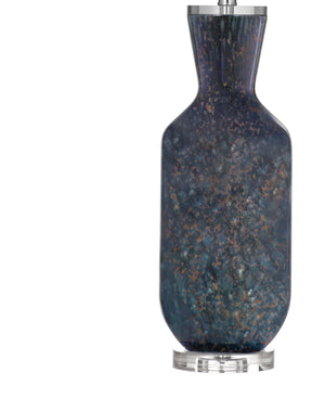 Basset Mirror Loundes Table Lamp: Contemporary Glam With Dark Blue Art Glass, Crystal Base & Elegant Linen Shade Blue Art Glass,Hard Back Linen Shade L4499t