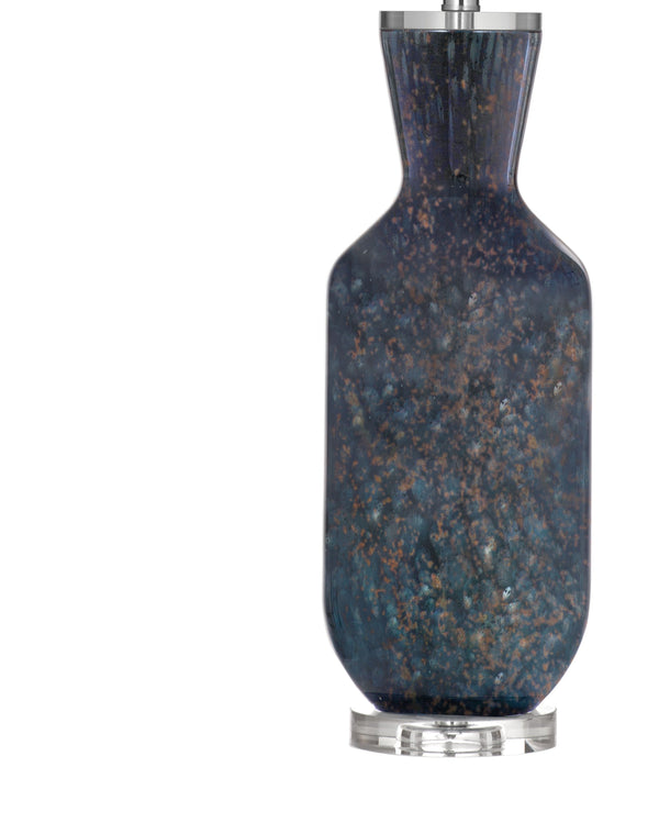 Basset Mirror Loundes Table Lamp: Contemporary Glam With Dark Blue Art Glass, Crystal Base & Elegant Linen Shade Blue Art Glass,Hard Back Linen Shade L4499t