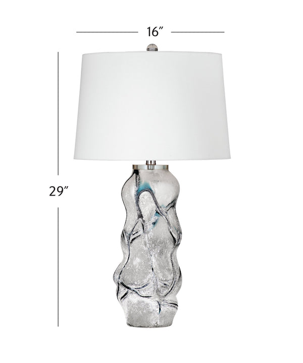 Basset Mirror Ion Table Lamp - Elegant Art Glass Design With Tapered Shade, Frosted Finish, And Modern Flair White Art Glass,Hard Back Linen Shade L4502t