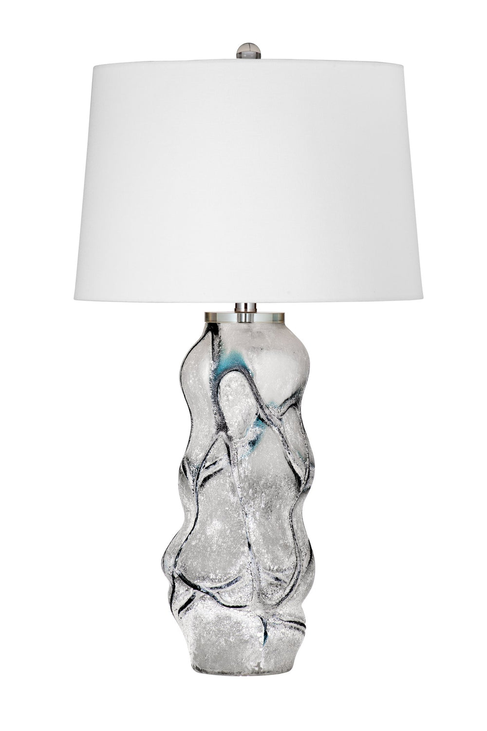 Basset Mirror Ion Table Lamp - Elegant Art Glass Design With Tapered Shade, Frosted Finish, And Modern Flair White Art Glass,Hard Back Linen Shade L4502t