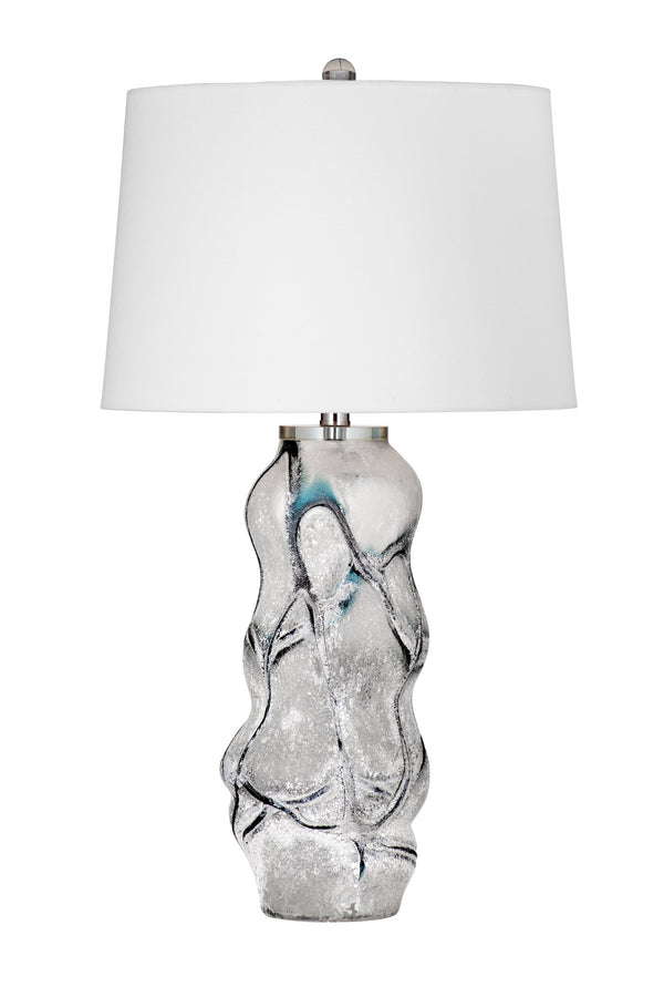 Basset Mirror Ion Table Lamp - Elegant Art Glass Design With Tapered Shade, Frosted Finish, And Modern Flair White Art Glass,Hard Back Linen Shade L4502t