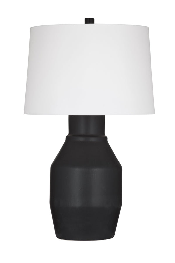 Basset Mirror Lowndes Table Lamp - Elegant Matte Black Ceramic Design With White Linen Shade For Modern Interiors Black Ceramic,Hard Back Linen Shade L4509t