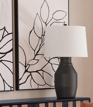 Basset Mirror Lowndes Table Lamp - Elegant Matte Black Ceramic Design With White Linen Shade For Modern Interiors Black Ceramic,Hard Back Linen Shade L4509t