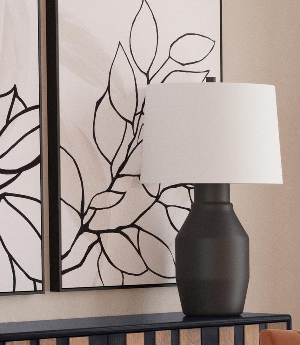 Basset Mirror Lowndes Table Lamp - Elegant Matte Black Ceramic Design With White Linen Shade For Modern Interiors Black Ceramic,Hard Back Linen Shade L4509t