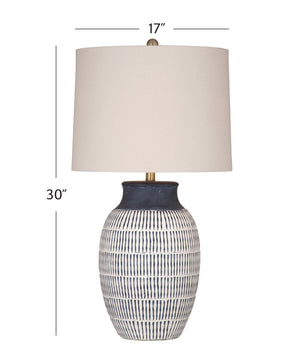 Basset Mirror Marrengo Table Lamp - Exquisite Matte Blue Ceramic Design With Elegant Off-white Shade For Modern Spaces Blue Ceramic,Hard Back Linen Shade L4510t