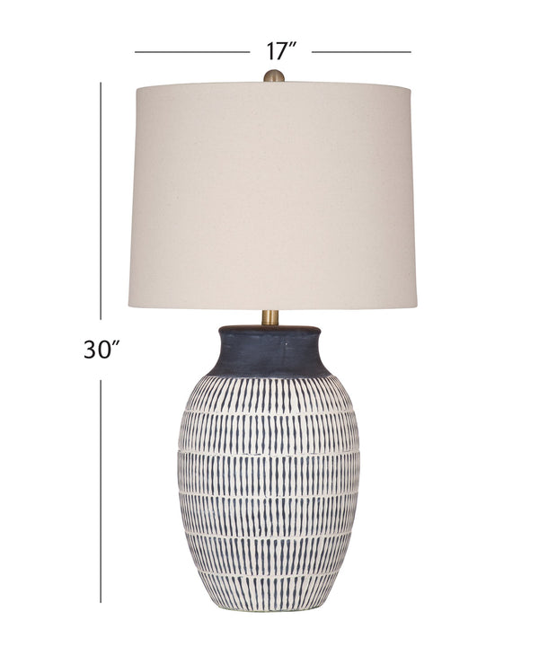 Basset Mirror Marrengo Table Lamp - Exquisite Matte Blue Ceramic Design With Elegant Off-white Shade For Modern Spaces Blue Ceramic,Hard Back Linen Shade L4510t