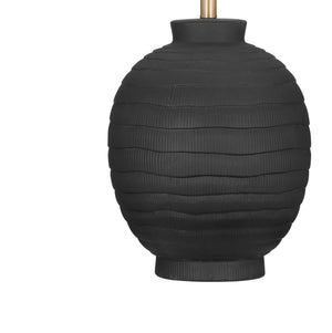 Basset Mirror Ventraa Table Lamp - Elegant Matte Black Ceramic With White Shade For Modern Home Decor Elegance Black Ceramic,Hard Back Linen Shade L4511t