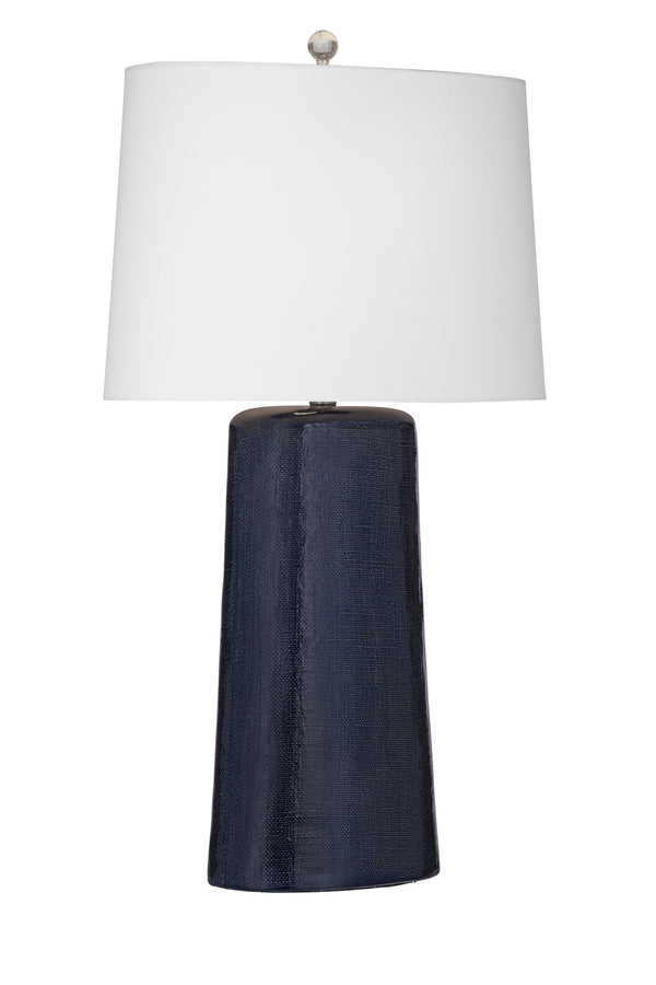 Basset Mirror Lancaster Table Lamp - Exquisite Ceramic Design With Textured Navy Finish & White Oval Shade Elegance Blue Ceramic,Hard Back Linen Shade L4514t