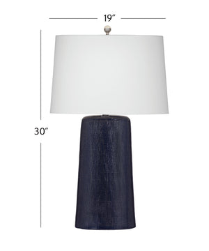 Basset Mirror Lancaster Table Lamp - Exquisite Ceramic Design With Textured Navy Finish & White Oval Shade Elegance Blue Ceramic,Hard Back Linen Shade L4514t
