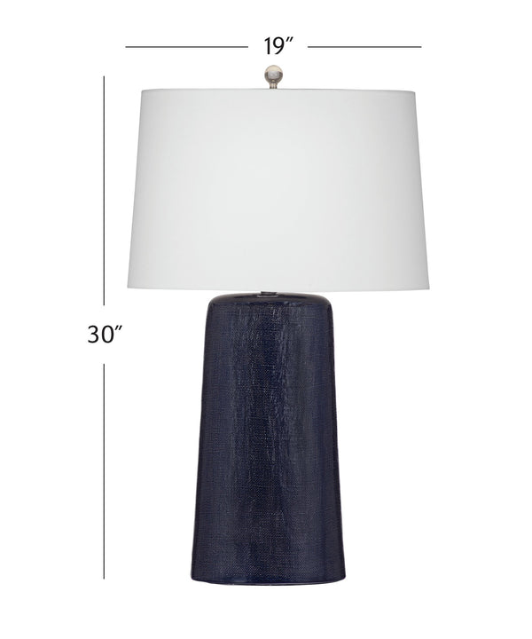 Basset Mirror Lancaster Table Lamp - Exquisite Ceramic Design With Textured Navy Finish & White Oval Shade Elegance Blue Ceramic,Hard Back Linen Shade L4514t